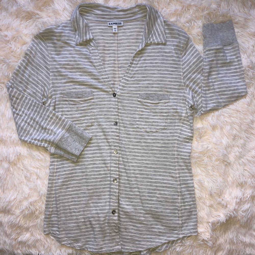 Express top 3/4 sleeve rugby medium stripe grey
